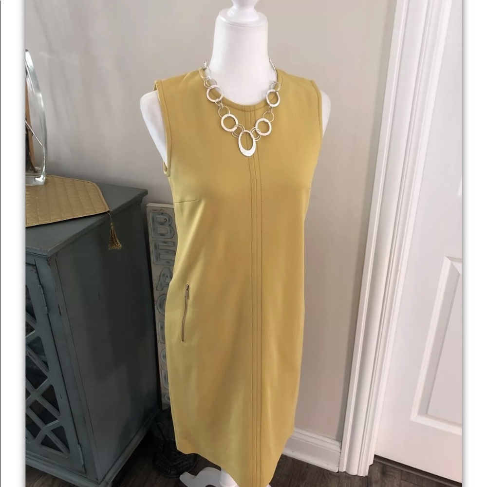 Les Copains Yellow Seamed Sleeveless Shift Dress Sz EUR 42/ US Medium -sz 10 EUC